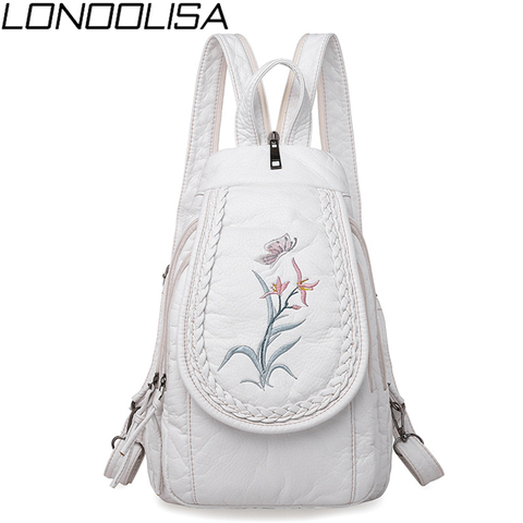 Sac à dos de broderie de mode pour femmes marque 3 en 1 petit sac à dos en cuir lavé doux pour femmes 2022 mochila feminina ► Photo 1/6