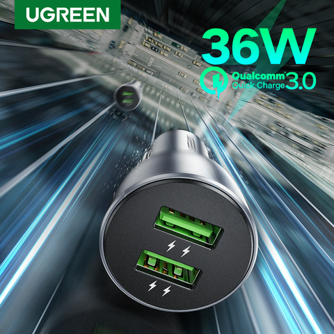 Ugreen Charge rapide 3.0 36W QC chargeur de voiture pour Samsung S10 9 Charge de voiture rapide pour Xiaomi iPhone QC3.0 chargeur de téléphone portable USB ► Photo 1/6