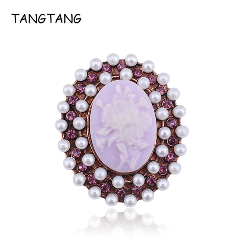 TANGTANG – broche Cameo pour femmes, bijoux uniques, broche en Bronze rouge plaqué fleur violette, broche en perles ► Photo 1/6