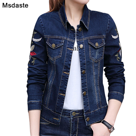 Vestes d'automne en jean pour femme, blouson Vintage en Denim bleu, avec broderie de fleurs, à manches longues, 2022, manteaux décontractés ► Photo 1/6