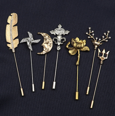 Broche pour hommes, accessoires de mode, ciseaux de coiffeur, fleur de Lotus, moulin à vent, feuilles, épingle à revers pour cadeau de mariage ► Photo 1/6