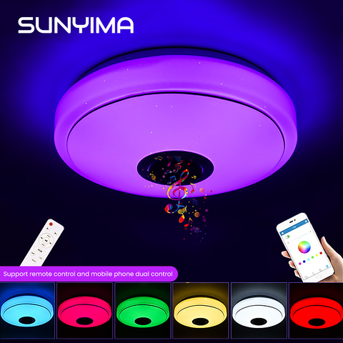 SUNYIMA Bluetooth musique Led lustre de plafond avec haut-parleur de basse 36W 72W télécommande colorée lumière de LED à changement de couleur ► Photo 1/6