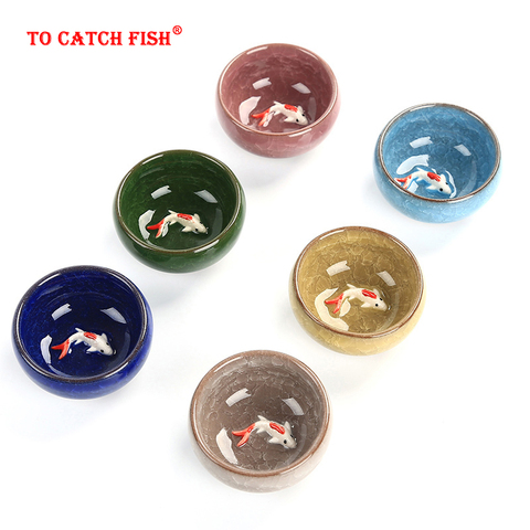 Offre spéciale!! Service à thé en porcelaine poisson doré en céramique Kung Fu, tasse à thé avec glaçage craquelé, bol à thé de voyage en porcelaine chinoise 6 pièces ► Photo 1/5