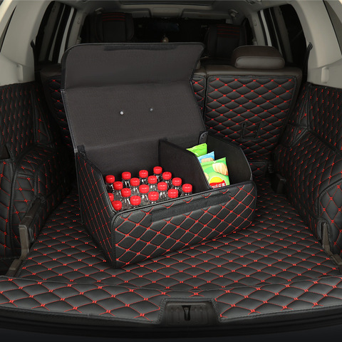 Sac de rangement de coffre de voiture pliable, organisateur de coffre de voiture Portable avec couvercle, organisateur de boîte de rangement en cuir PU pour automobile ► Photo 1/1