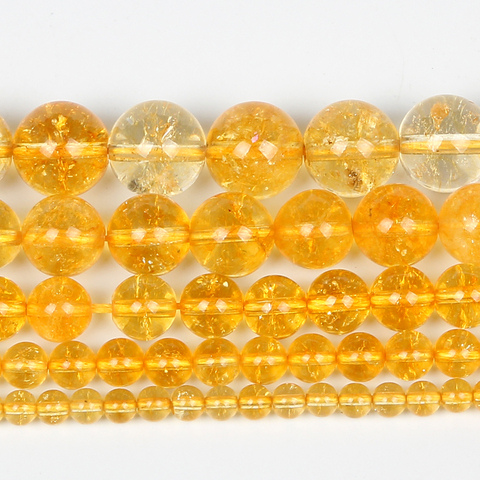 Perles rondes en Quartz pour la fabrication de bijoux, pierres naturelles lisses, cristal jaune, Bracelet à faire soi-même, brin de 4 à 12MM ► Photo 1/6