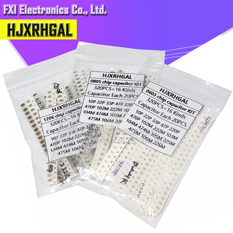 16valeurs * 20 pièces = 320 pièces 0603 0805 1206 SMD condensateur kit assorti composant bricolage échantillons kit nouveau et original ► Photo 1/6