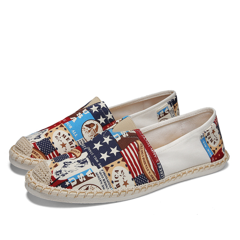 Été respirant Slip-On hommes Espadrilles américaines chaussures mode impression hommes toile chaussures en caoutchouc semelle chaussures décontractées pas chères ► Photo 1/6