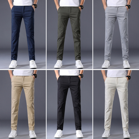 7 couleurs hommes classique couleur unie pantalons décontractés nouveau automne affaires mode Stretch coton coupe régulière marque pantalon mâle ► Photo 1/6