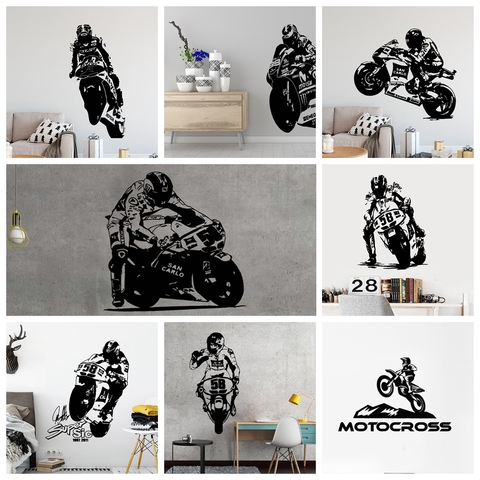 Grand 58 moto autocollant mural vinyle GP course pilote autocollant mural pour garçons chambre Garage salle de jeu chambre décoration accessoires ► Photo 1/6