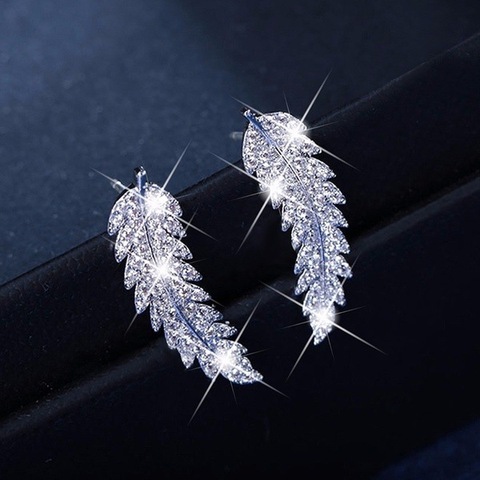 Boucles d'oreilles en plumes pour femmes, bijoux fins de mariage, ailes d'angle, feuilles CZ, cadeaux de noël ► Photo 1/6