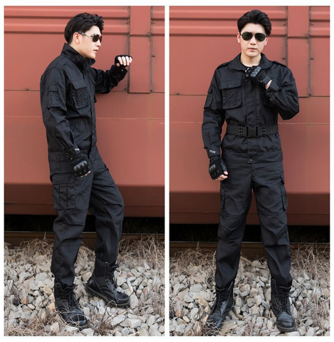 Uniforme militaire noir de bonne qualité, chemise et pantalon pour hommes, sécurité au travail sur le terrain, entraînement militaire, Camping, escalade ► Photo 1/6