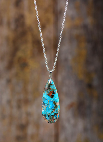 Colliers avec pendentif en pierre semi-précieuse pour femmes, turquoise, chaîne ras du cou, classiques, à la mode, chics, vente en gros ► Photo 1/6