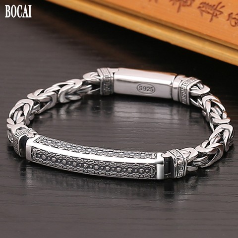 Bracelet vintage en argent pur S925 pour homme, accessoire de mode, motif de paix, style épais, simple, thaïlandais, bonne chance ► Photo 1/6