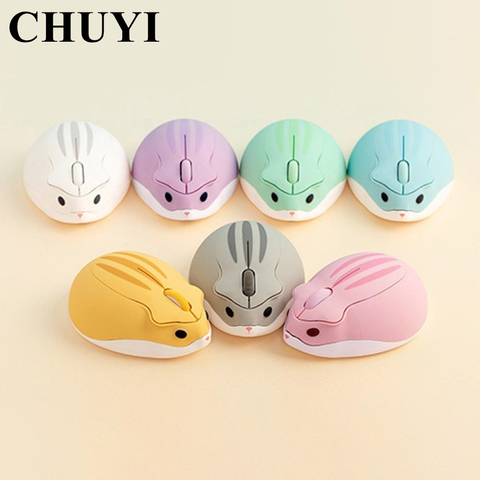 CHUYI 2.4G souris optique sans fil mignon Hamster dessin animé souris d'ordinateur ergonomique Mini 3D PC souris de bureau pour enfant fille cadeau ► Photo 1/6