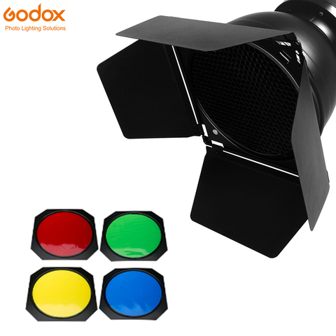 Godox – porte de grange BD-04 + grille en nid d'abeille + filtre 4 couleurs pour réflecteur Standard Bowen, accessoires de Flash pour Studio de photographie ► Photo 1/6