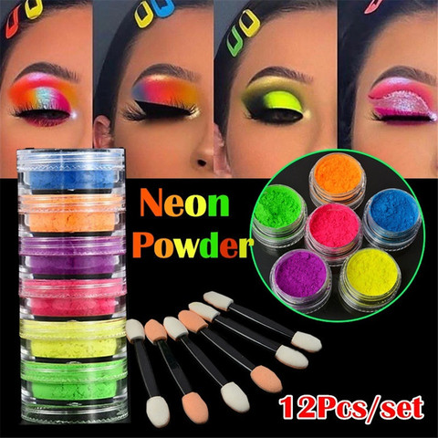 Poudre néon pour les ongles, 6 couleurs, mélange/ensemble, fard à paupières, Pigment, poudre minérale mate, maquillage scintillant, ombre à paupières brillante ► Photo 1/6