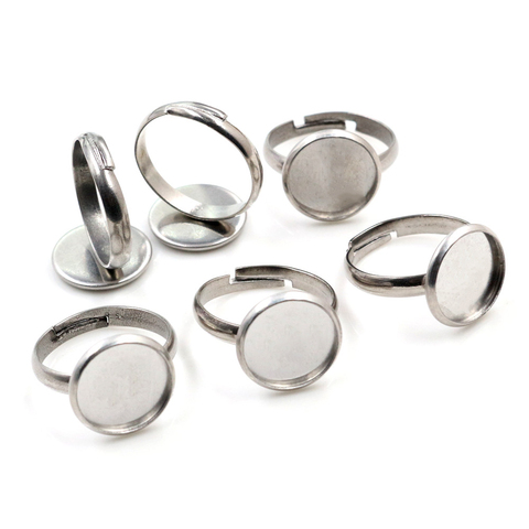 Réglages d'anneau réglables en acier inoxydable, 10 pièces/lot, vide/Base, Cabochons en verre de 12mm, boutons, anneau Bezels-K2-39 ► Photo 1/2