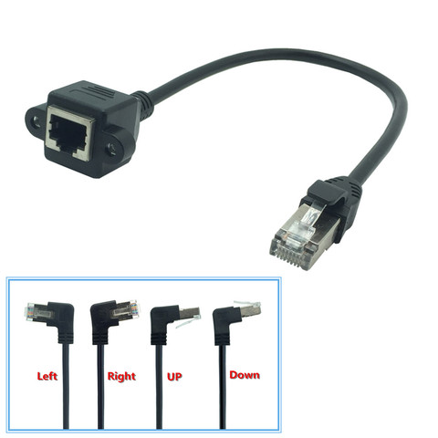 Câble d'extension Ethernet LAN à Angle droit de 0.3m 0.6m, 8 broches RJ45 mâle vers femelle, montage sur panneau à vis, 8 broches, 90 degrés ► Photo 1/3