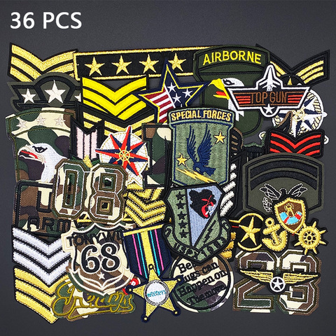 Patchs militaires de l'armée américaine, 36 pièces/lot, Badges brodés en fer sur drapeau de couture, pour vêtements, accessoires ► Photo 1/6