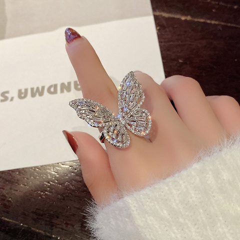 Nouveau design mode bijoux ouverture haute qualité cuivre incrusté zircon papillon anneau de luxe brillant cocktail fête anneau pour les femmes ► Photo 1/6