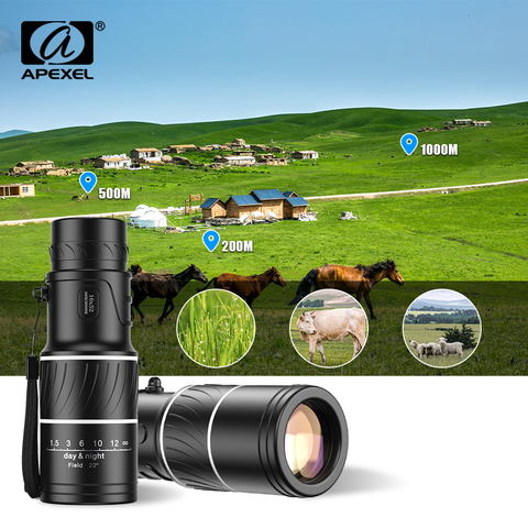 APEXEL-télescope de tourisme de Camping professionnel, monoculaire, lentille Zoom, prisme, Vision nocturne et de jour, 16x52 BAK4 ► Photo 1/6