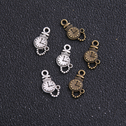 Breloques Vintage en métal pour la fabrication de bijoux, 20 pièces, 9x16mm, pendentif d'horloge, deux couleurs ► Photo 1/1