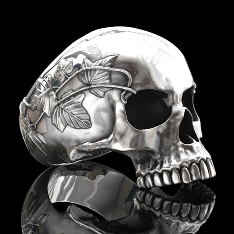 Mode Punk Style motard crâne bague coeur feuilles Sculpture squelette anneaux pour hommes fête Boho Hip Hop personnalité bijoux ► Photo 1/6