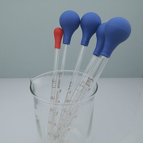 Pipette de transfert en verre graduée Vol. 0.5ml/1ml/2ml/3ml/5ml/10ml avec tête en caoutchouc, 2 pièces 4 pièces ► Photo 1/6