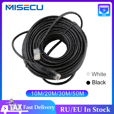 MISECU10M 20 M 30 M 50 M chat RJ45 Patch extérieur étanche Lan câble cordon réseau câbles couleur noire pour CCTV POE système de caméra IP ► Photo 1/6