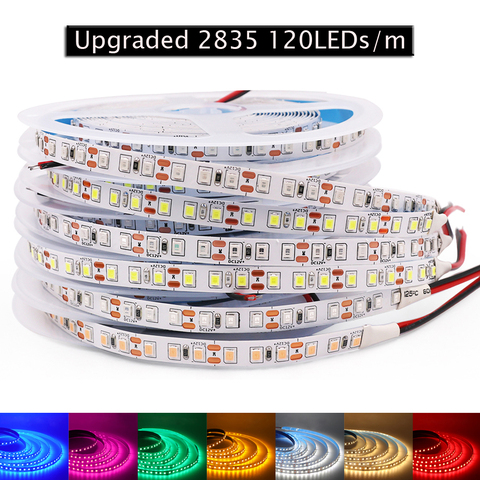 Bande lumineuse ruban d'éclairage amélioré, haute luminosité, 2835 Led 120 s/m, Flexible, LED blanc/rouge/blanc chaleureux, vert/bleu/jaune/rose, 12V ruban Led ► Photo 1/6