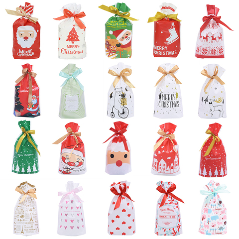 5 pièces joyeux noël bonbons sac cordon cadeau sacs décorations de noël pour la maison nouvel an fête de noël faveur alimentaire biscuits poche ► Photo 1/6