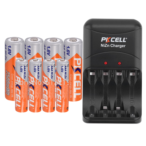 PKCELL – lot de 4 batteries 1.6V NI-ZN AAA + 4 batteries rechargeables AA emballées avec un chargeur de batterie NIZN pour piles AA/AAA NI *-ZN ► Photo 1/5