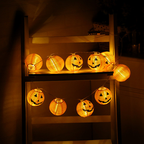 Lanternes à 6/10/20led pour Halloween et fête en plein air, guirlande lumineuse à piles, avec Jack 3D ► Photo 1/6