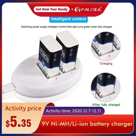 Palo double fente 6F22 9V chargeur de batterie chargeur usb affichage de LED intelligent pour 9V lithium nimh nicd batteries rechargeables ► Photo 1/6