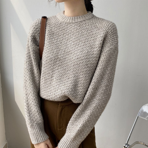 Pull-over à manches longues et col rond pour Femme, vêtement décontracté, couleur unie, ample, collection hiver 2022 ► Photo 1/6