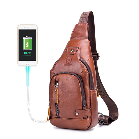 BULLCAPTAIN-sac à bandoulière en cuir pour hommes, sac à bandoulière avec USB rechargeable, peut être utilisé pour les pochettes iPai de 7.9 pouces ► Photo 1/6