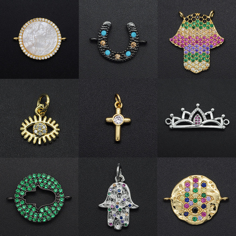 Fabuleux breloques en Zircon pour la fabrication de bijoux à la main, breloques en Zircon, pendentif, croix, connecteur couronne, vierge marie, vente en gros ► Photo 1/6