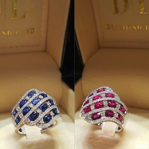 Bagues en Zircon rouge bleu & Rose, incrustation de pierre, bijoux de mode, bague de mariage en cristal exquis, fiançailles, bague de mode pour femmes ► Photo 1/3