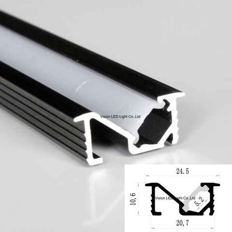 Profilé aluminium led noir avec couvercle diffus laiteux, lot de 20m (20 pièces), 1m par pièce, pour ampoules led ► Photo 1/4