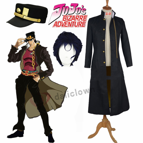 Costume de Cosplay JoJo Bizarre Adventure Jotaro Kujo, veste manteau noir, chapeau, tenues de fête d'halloween sur mesure ► Photo 1/5