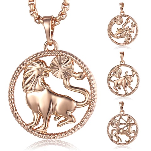 Davieslee-collier avec pendentif signe du zodiaque, pour femmes et femmes, Constellation de 12 étoiles, en or Rose 585, cadeau rempli, LGPM21 ► Photo 1/6