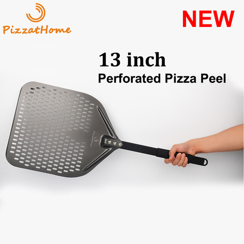 PizzAtHome nouveau 13 pouces revêtement dur perforé Pizza peler rectangulaire Pizza pelle aluminium Pizza peler palette court Pizza outil ► Photo 1/6