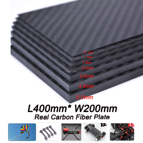 Plaques en Fiber de carbone véritable, matériaux de dureté Composite, épaisseur 400mm X 200mm, 0.5mm, 1mm, 1.5mm, 2mm, 3mm, 4mm, 5mm ► Photo 1/5