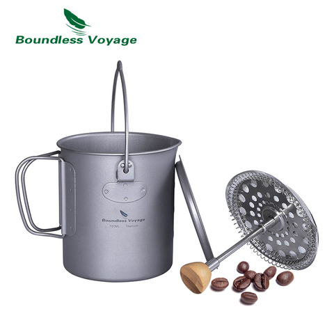 Tasse à café Voyage sans limite en titane, avec dispositif à pression française, filtre à thé de Camp, Pot de cuisine de Camping en plein air 750ml/25oz ► Photo 1/6