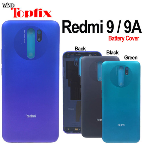 Pour Xiaomi Redmi 9 9A panneau de couvercle de batterie boîtier de porte arrière avec adhésif Redmi 9 verre arrière pour Redmi 9A couvercle de batterie ► Photo 1/6