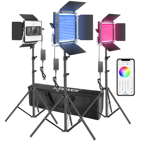 Neewer 2/3 Packs 530 lumière Led RGB avec contrôle APP, Kit d'éclairage vidéo de photographie avec supports et sac, 528 Led SMD CRI95 ► Photo 1/6