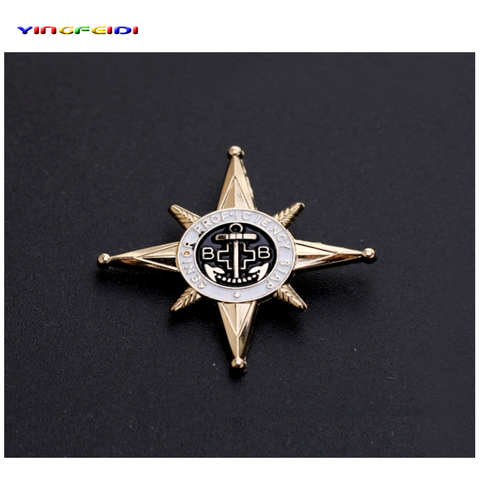 Broche en métal bleu marine, accessoires tendance, étoile octogonale classique, ancre graphique, Badge ► Photo 1/5