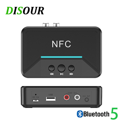 DISOUR 5.0 Bluetooth récepteur intelligent NFC A2DP RCA AUX 3.5MM Jack adaptateur sans fil support USB jouer pour voiture maison haut-parleur casque ► Photo 1/6