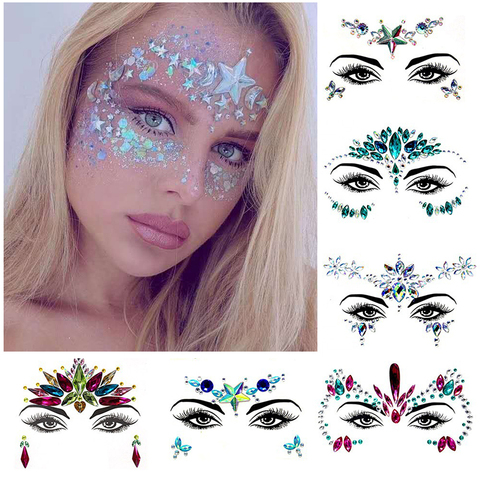 3D strass autocollants pour visage tatouages temporaires Sexy maquillage fête paillettes faux tatouage pour femme visage bijoux 2022 Design ► Photo 1/6