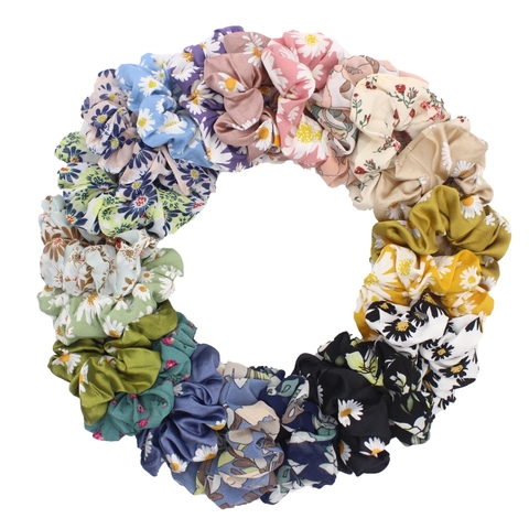 Élastique Scrunchy bandes de cheveux pour les femmes chouchous accessoires en gros chapeaux cravates Satin en mousseline de soie tissu mode filles 6 pièces/lot ► Photo 1/6